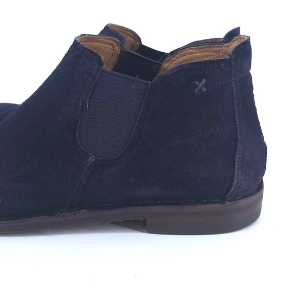 Trask Allison Italian Navy Blue Suede Chelsea Bootie Stacked Heel Vibram Sole 9 - Picture 7 of 13